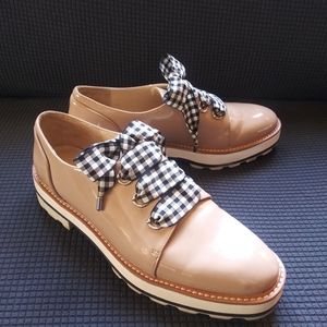 Zara Patent Leather Derby Shoes w/gingham laces